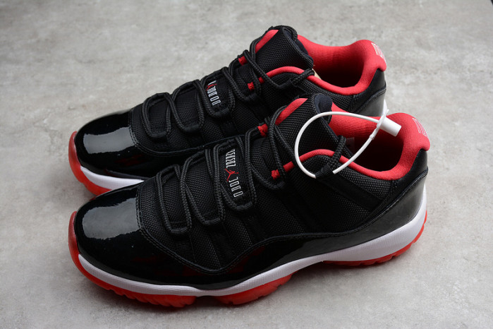 air jordan 11 retro low "bred" black/ red mens 528895-012